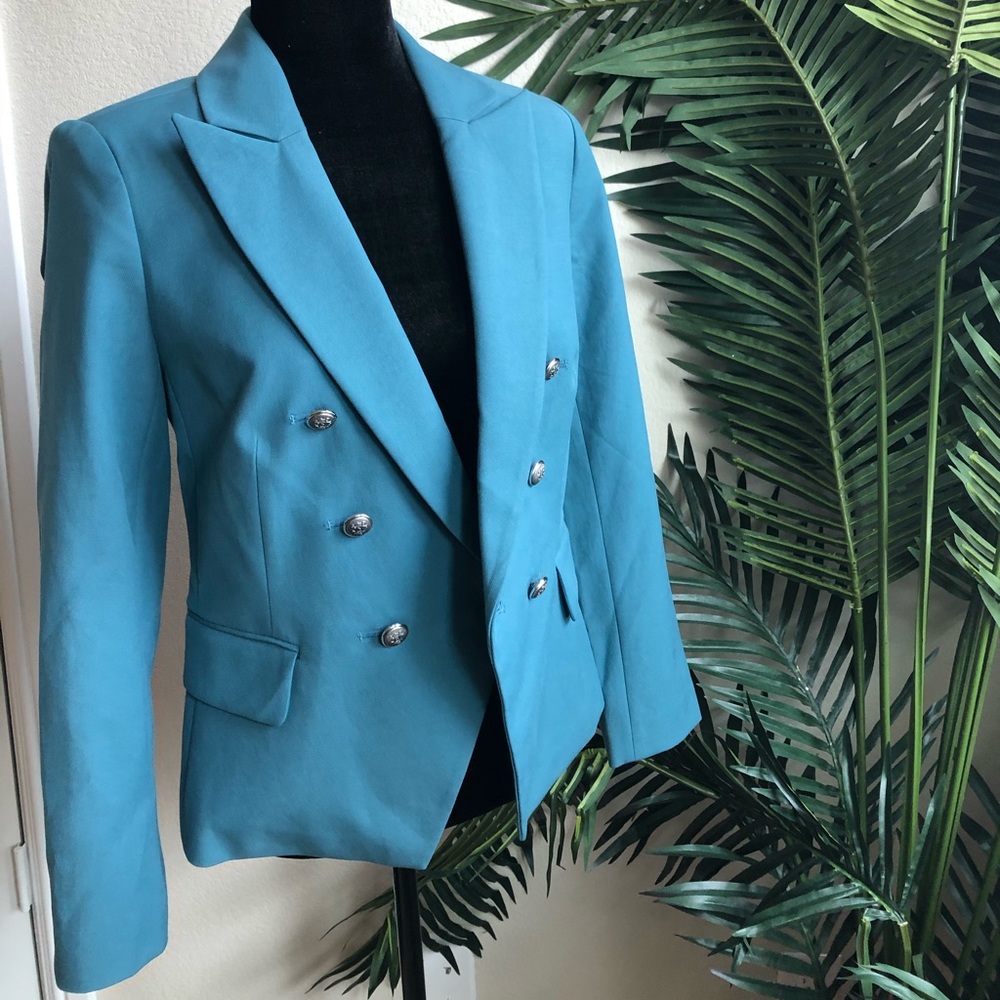 Teal Blue Double-Breasted Blazer